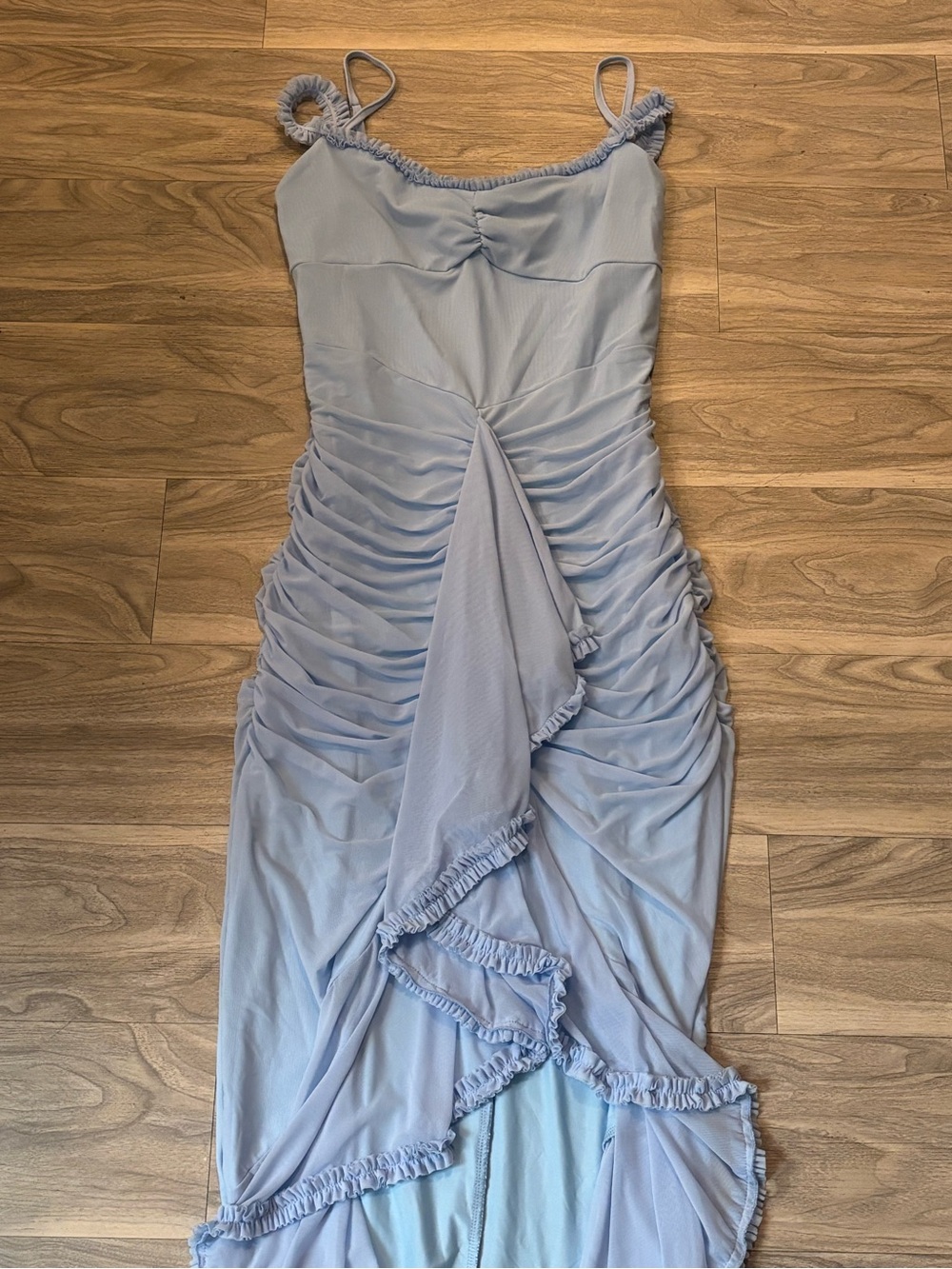 Light Blue Ruffled Slip Dress - Picture 3 of 7